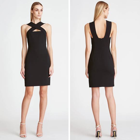 HALSTON Andie Black Crossover Neck Cocktail Dress Size 4 - Picture 1 of 7